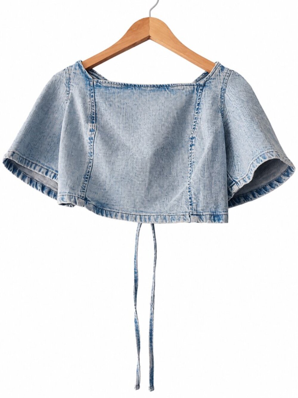 NWT Le Jean Blue Denim Square Neck Tie Back Crop Top Y2K Style S